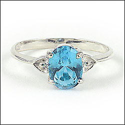 Oval Blue Topaz Ring with Sterling Silver Double Heart Shank