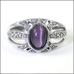 Antiqued, Sterling Silver Ring with Oval Purple Cat Eye