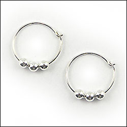 Sterling Silver Hoop with Triple Beads Earrings