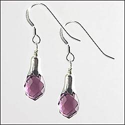 Amethyst Teardrop French Wire Earrings, Sterling Silver