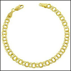 14k Gold Double Link Charm Bracelet. 8 inches