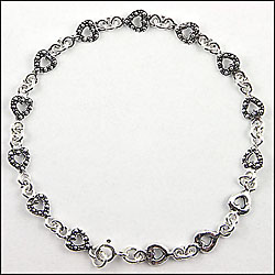 Sterling Silver Antiqued Beaded Open Heart Link Bracelet, 7.5"