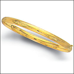 14K Gold Scroll Engraved Bangle Bracelet
