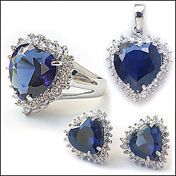 Sterling Silver Titanic "Heart of the Ocean" Set - Ring, Pendants, Earrings