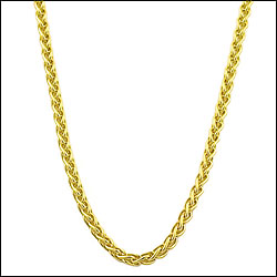 Round Wheat Chain Necklace 14K Solid Gold