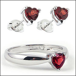 Sterling Silver Garnet Hearts Set