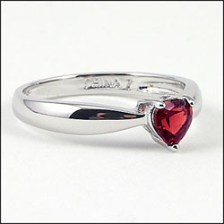 Sterling Silver Red Garnet Heart Ring