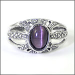 Antiqued, Sterling Silver Ring with Oval Purple Cat Eye