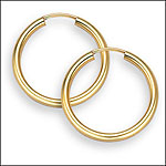 14k Gold Highly Polished Hoop Earrings 2mm