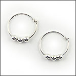 Sterling Silver Hoop with Triple Beads Earrings
