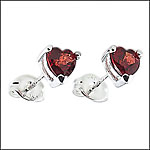 Garnet Red Heart Post Earrings, Sterling Silver