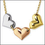 Three-Hearts Tri-Color Necklace, 14K Gold